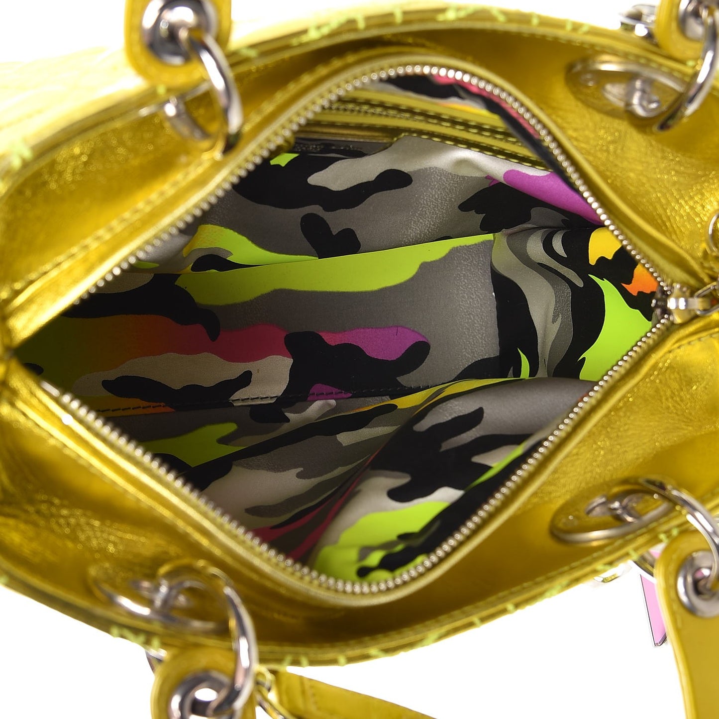 Metallic Lambskin Cannage Medium Anselm Reyle Lady Dior Yellow