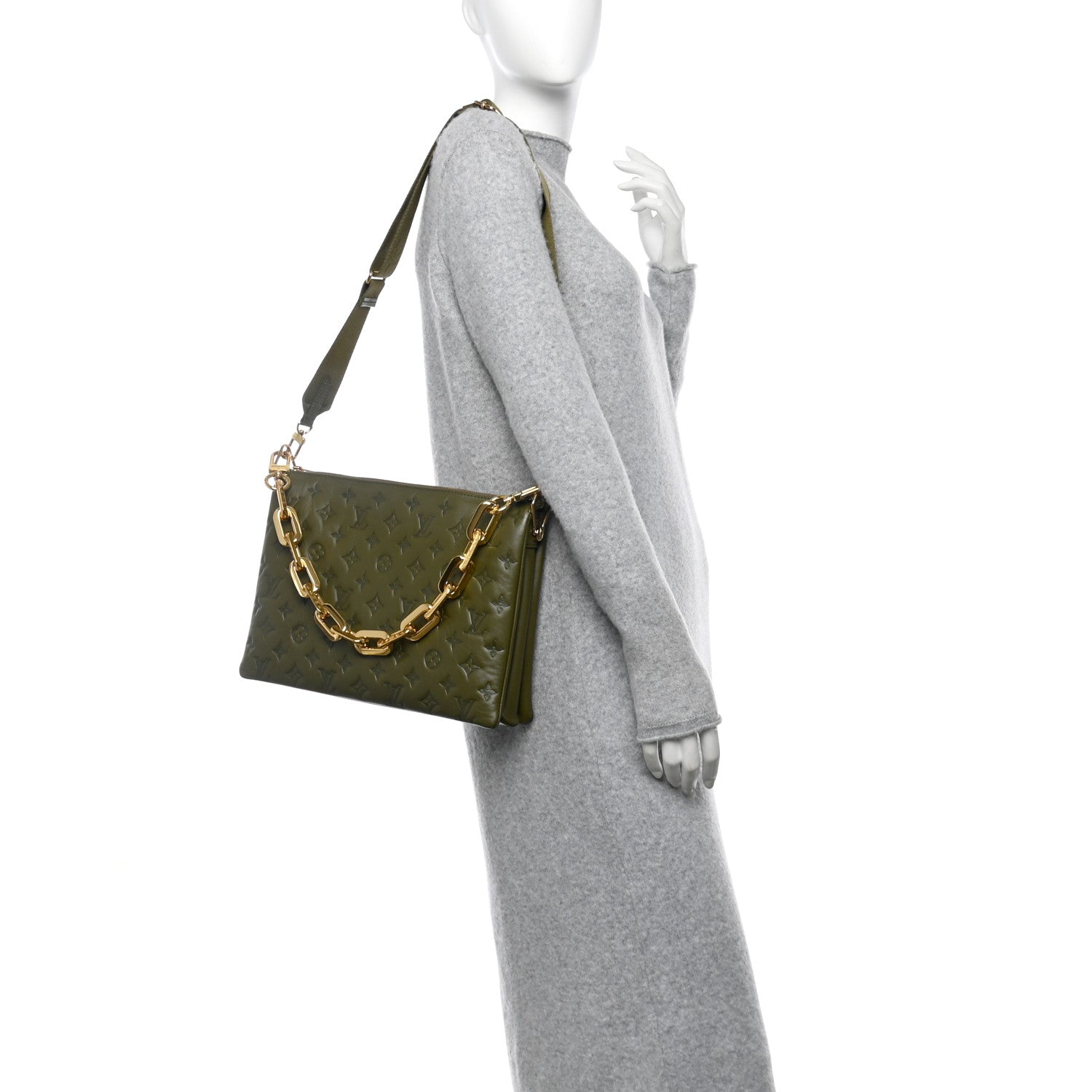 Louis Vuitton Lambskin Embossed Monogram Coussin MM Khaki 2 of 11