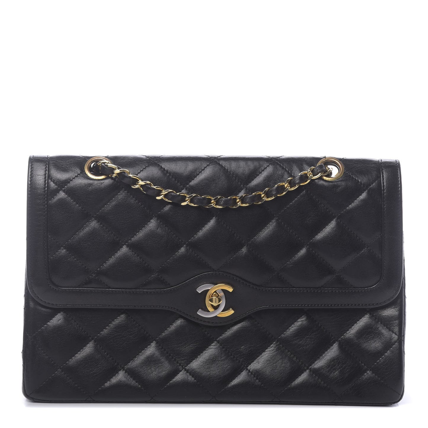 Lambskin Quilted Medium Double Flap Black