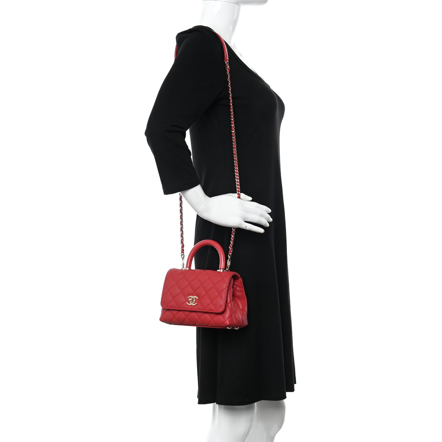 Caviar Quilted Lizard Embossed Extra Mini Coco Handle Flap Red