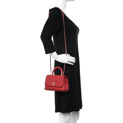 Chanel Caviar Quilted Lizard Embossed Extra Mini Coco Handle Flap Red 2 of 9