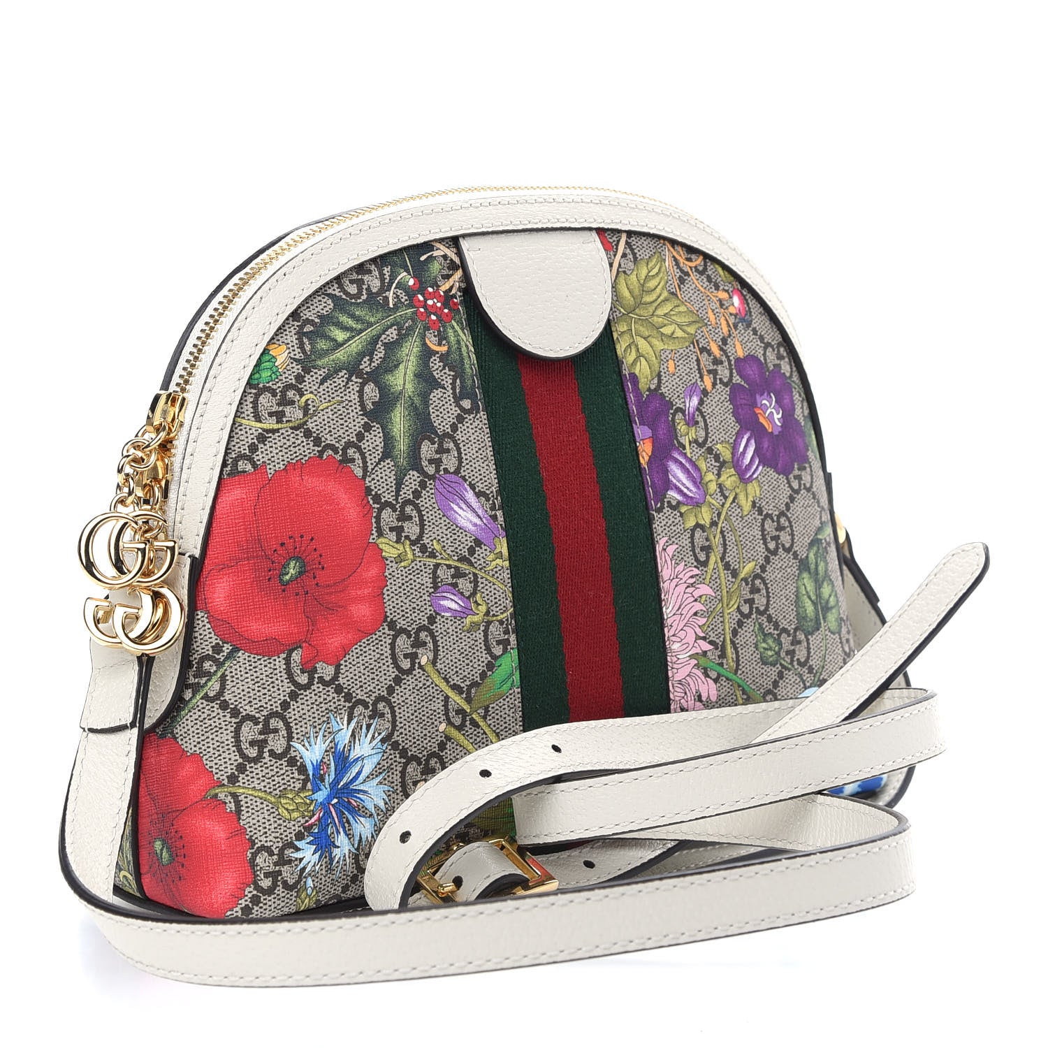 Gucci GG Supreme Monogram Flora Web GG Small Ophidia Dome Shoulder Bag White 3 of 10