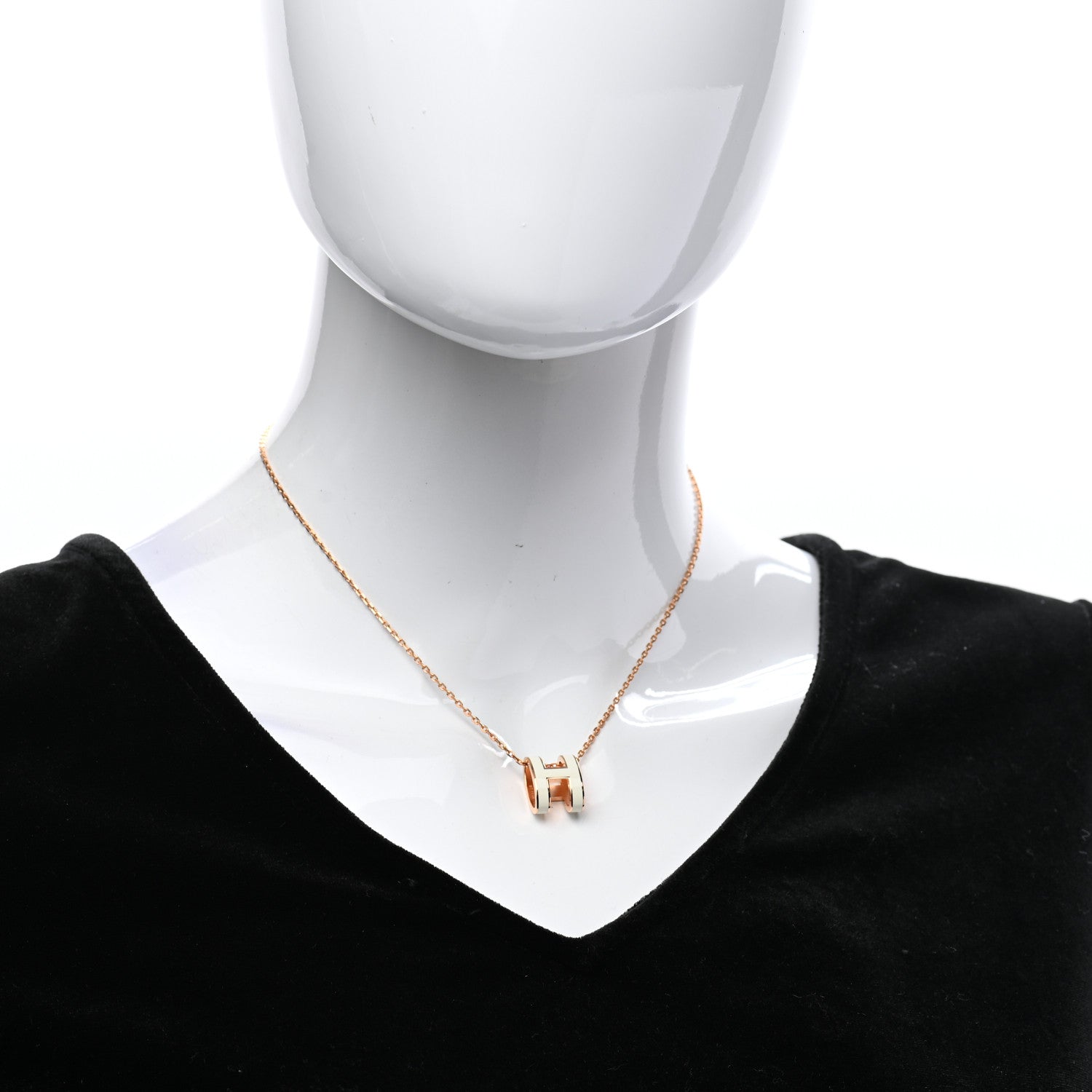 Hermes Lacquered Rose Gold Pop H Pendant Necklace White 2 of 7