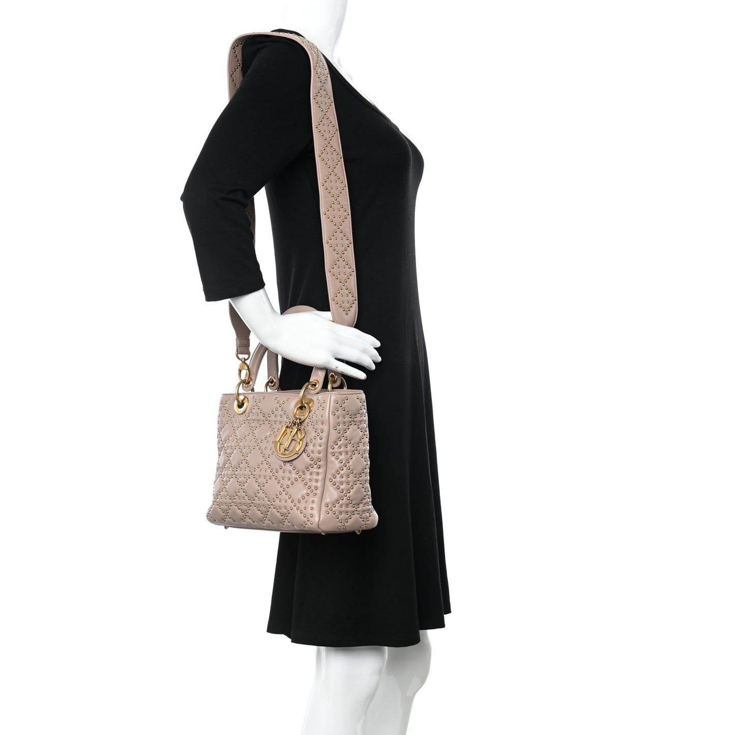 Cannage Studded Medium Supple Lady Dior Light Pink