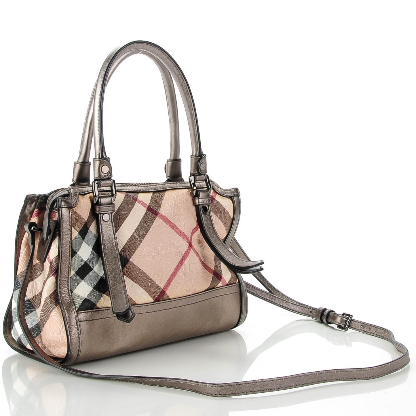 Nova Check Embossed Convertible Satchel Pewter