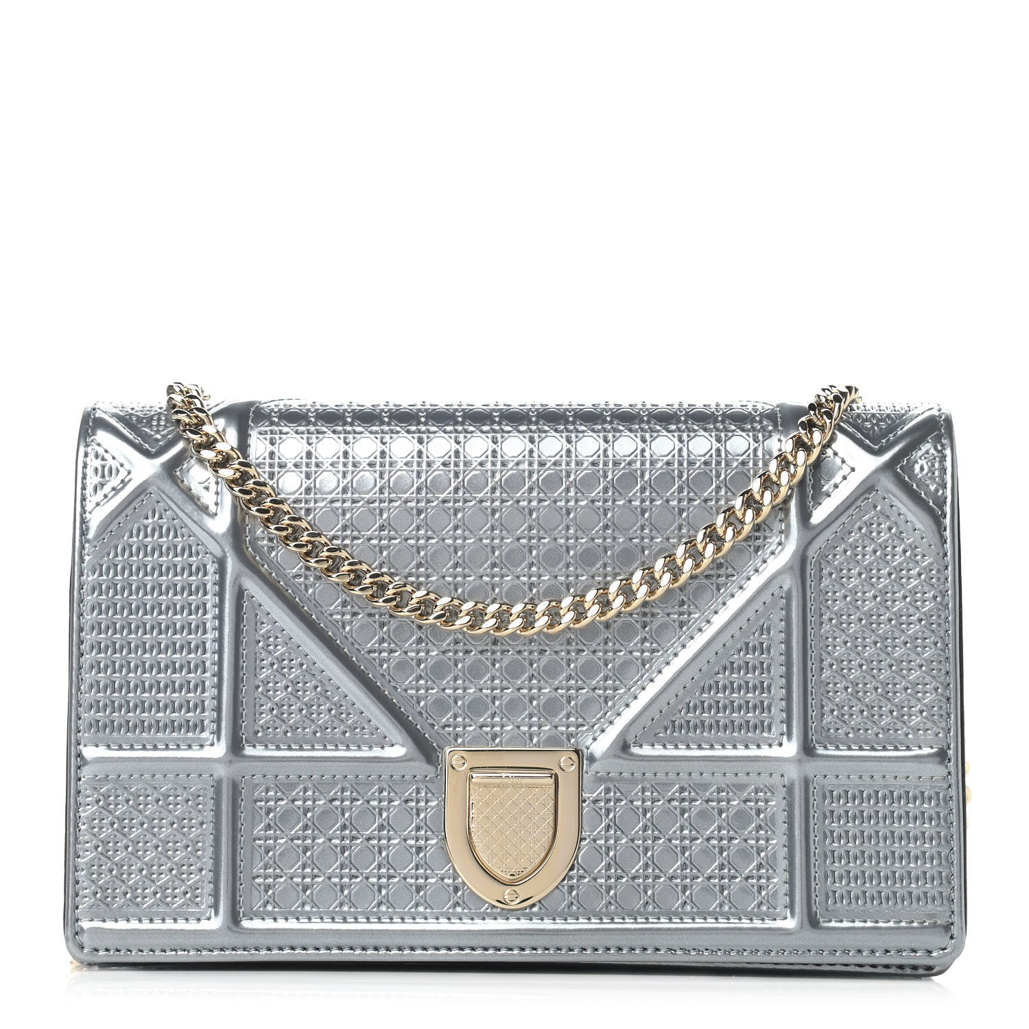 Christian Dior Metallic Patent Micro-Cannage Mini Diorama Flap Bag Silver 1 of 13