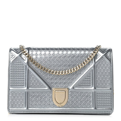 Christian Dior Metallic Patent Micro-Cannage Mini Diorama Flap Bag Silver 1 of 13
