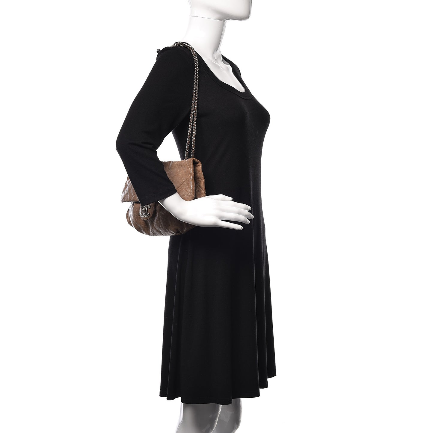 Caviar Quilted Medium Elastic Flap Brown