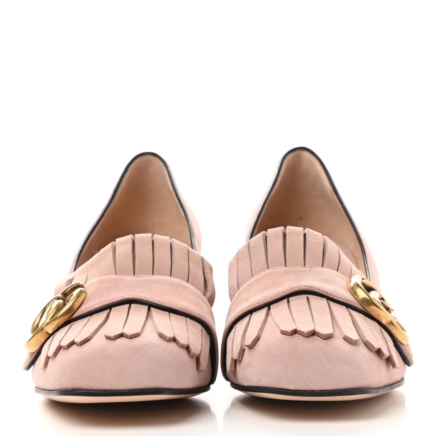 Gucci Kid Scamosciato GG Marmont Fringe 50mm Loafer Pumps 36.5 Crystal Pink 2 of 8
