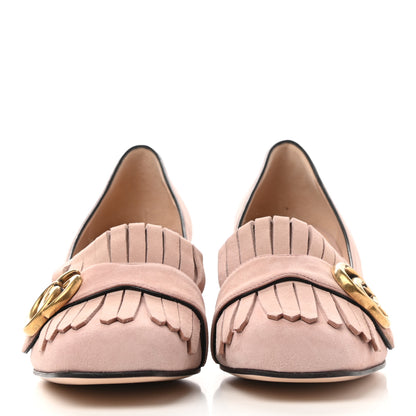 Gucci Kid Scamosciato GG Marmont Fringe 50mm Loafer Pumps 36.5 Crystal Pink 2 of 8