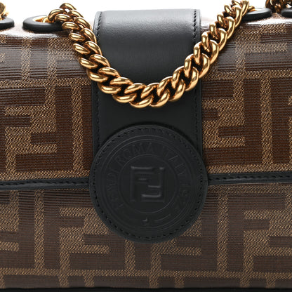Fendi Glazed Fabric Vitello Century FF 1974 Stamp Patch Mini Double F Crossbody Bag Mogano Panna Black 8 of 10