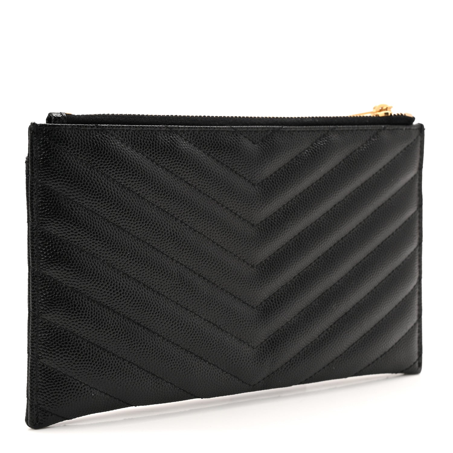 Saint Laurent Grain De Poudre Chevron Monogram Bill Pouch Black 3 of 8