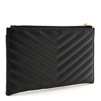 Saint Laurent Grain De Poudre Chevron Monogram Bill Pouch Black 3 of 8