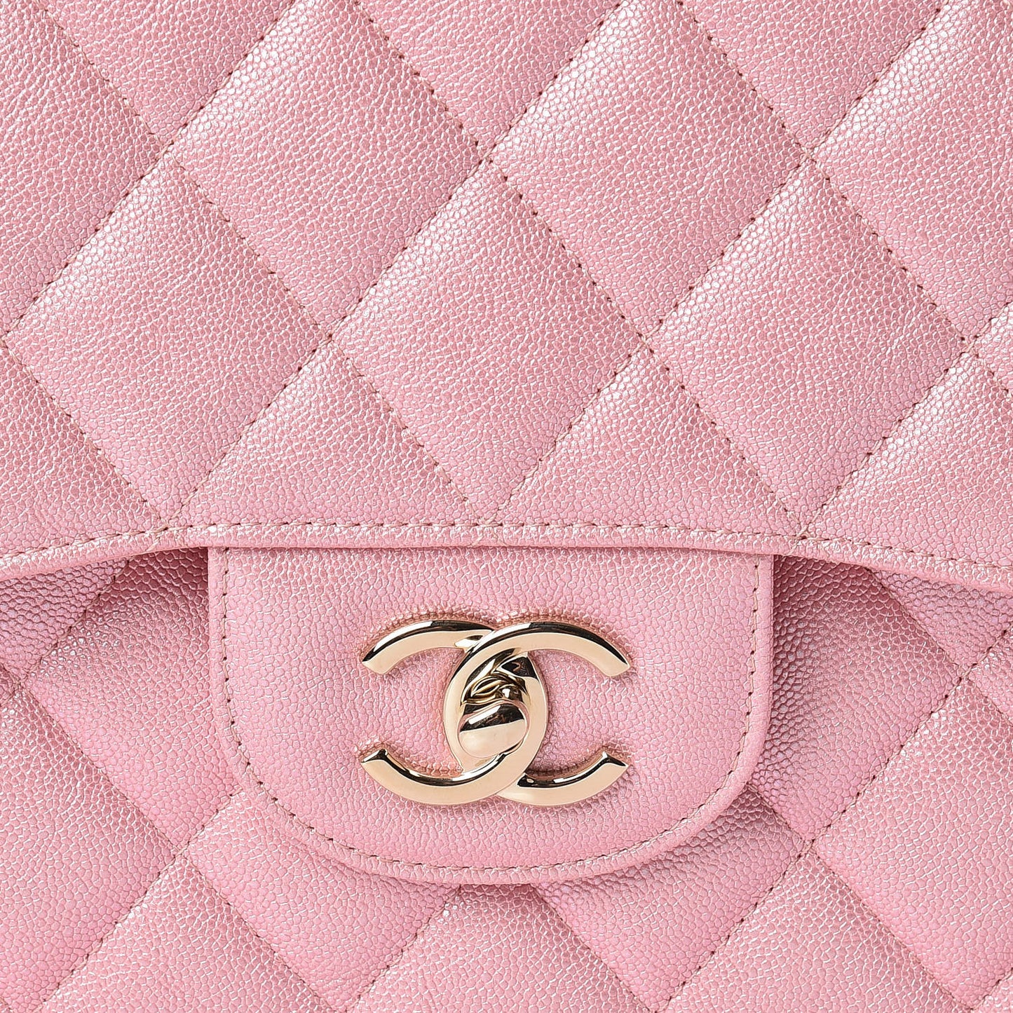 Iridescent Caviar Quilted Jumbo Double Flap Rose Pink