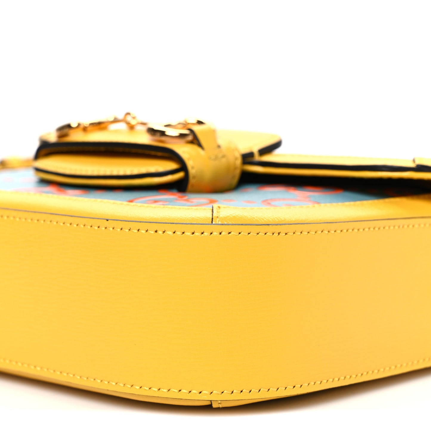 Azalea Calfskin GG Monogram Bi-Color Debossed Mini Horsebit 1955 Shoulder Bag Dusty Azure Stone Topaz Deep Orange