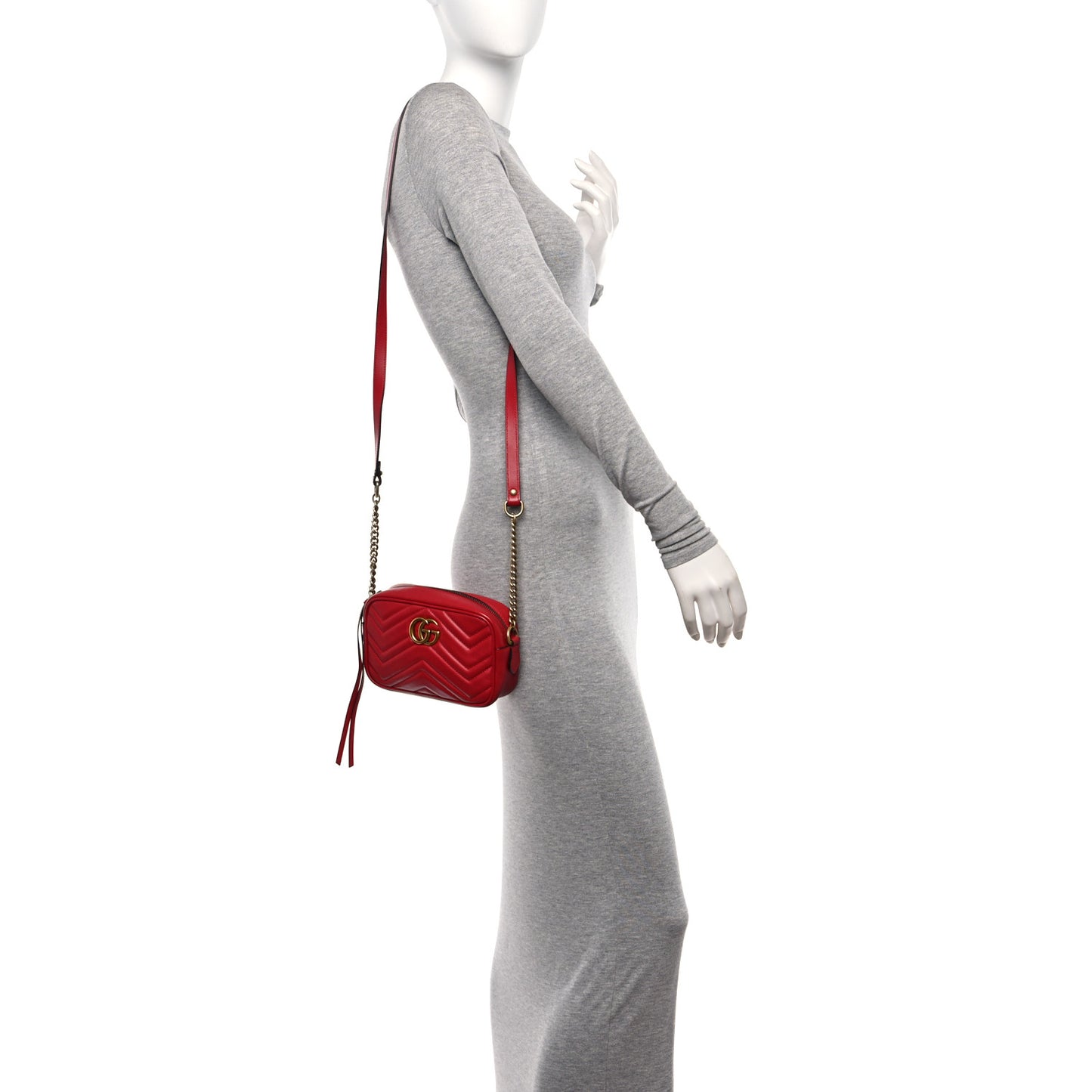 Calfskin Matelasse Mini GG Marmont Chain Shoulder Bag Hibiscus Red