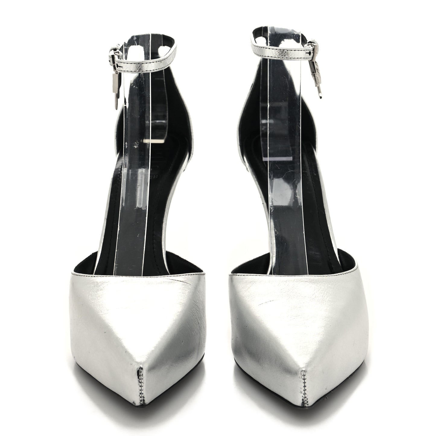 Metallic Calfskin G Lock Sandals 36 Silver