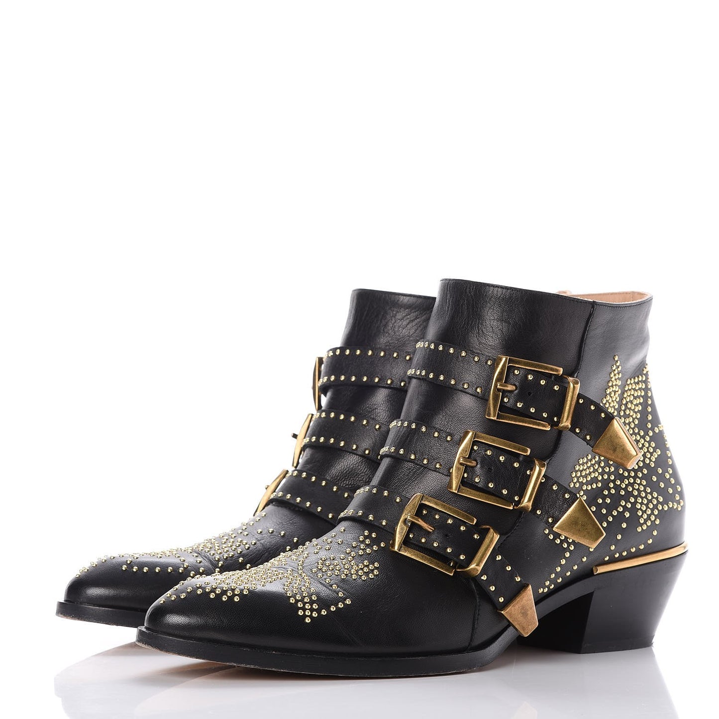 Nappa Sheepskin Studded Suzanna Short Boots 40 Black Gold