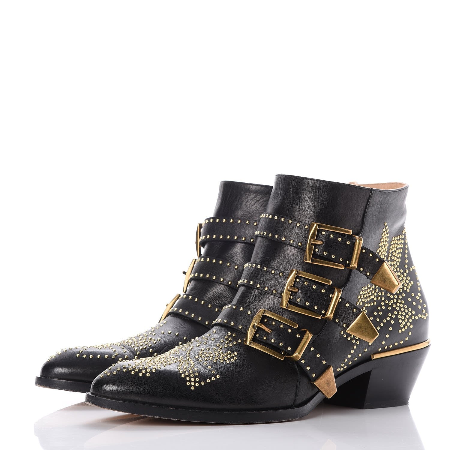 Chloe Nappa Sheepskin Studded Suzanna Short Boots 40 Black Gold 3 of 9