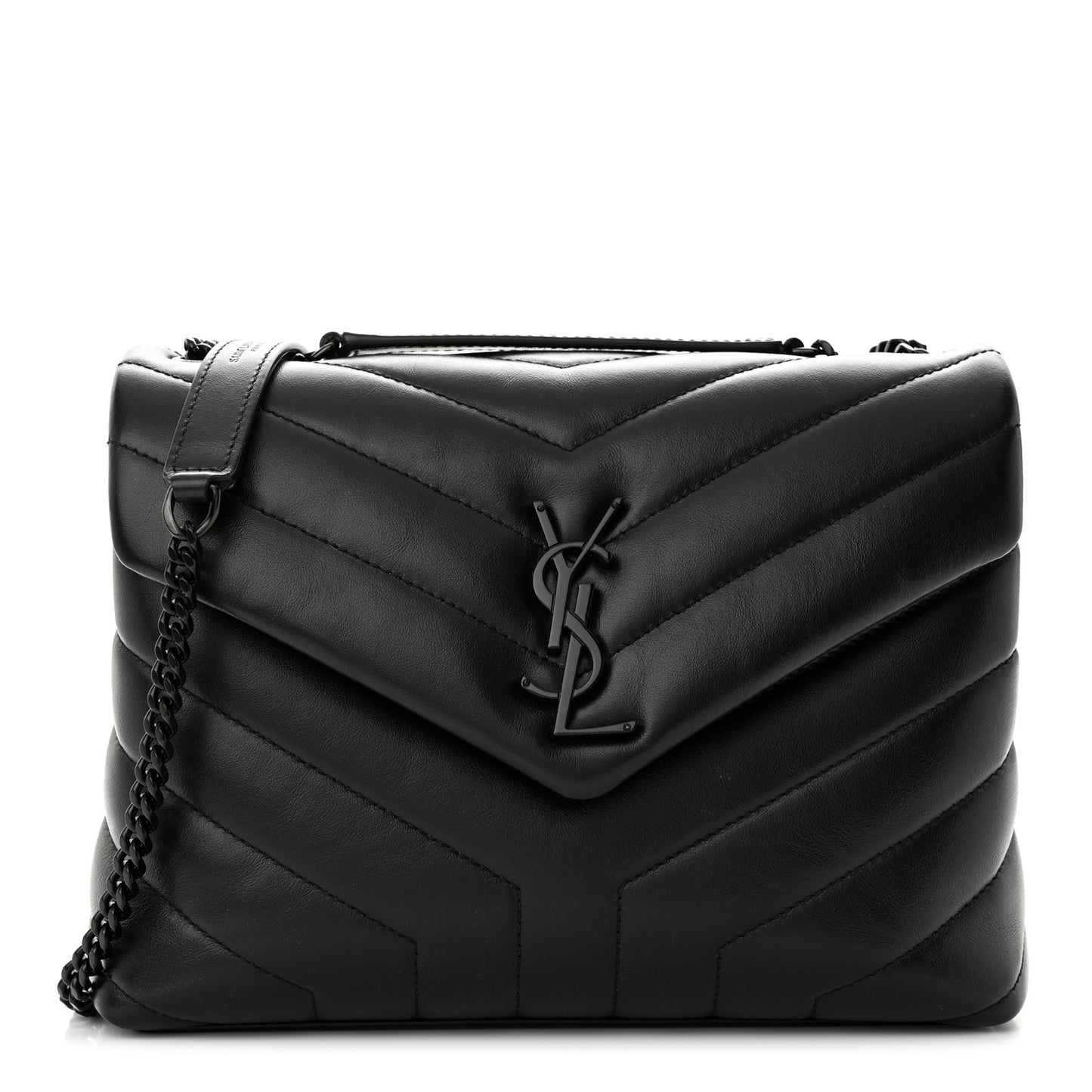 Calfskin Y Quilted Monogram Monochrome Small Loulou Chain Satchel Black