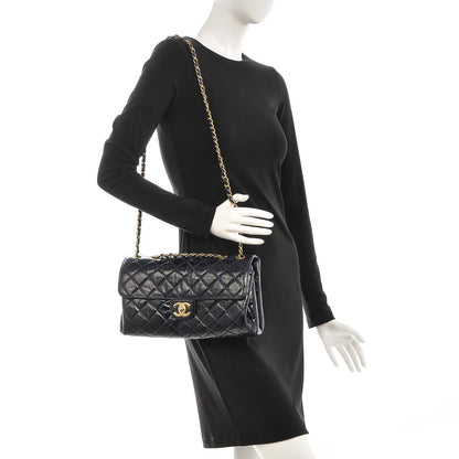 Chanel Glazed Calfskin Quilted Jumbo Clams Pocket Flap Navy Blue 2 of 7