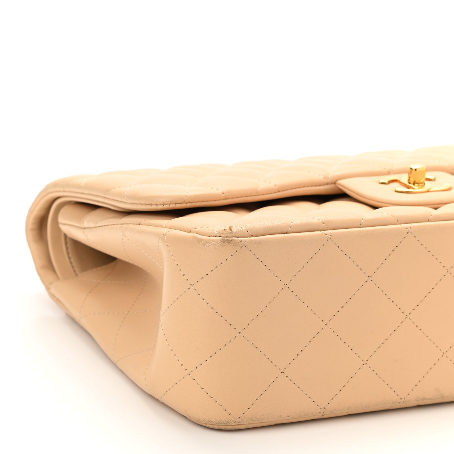 Lambskin Quilted Jumbo Double Flap Beige
