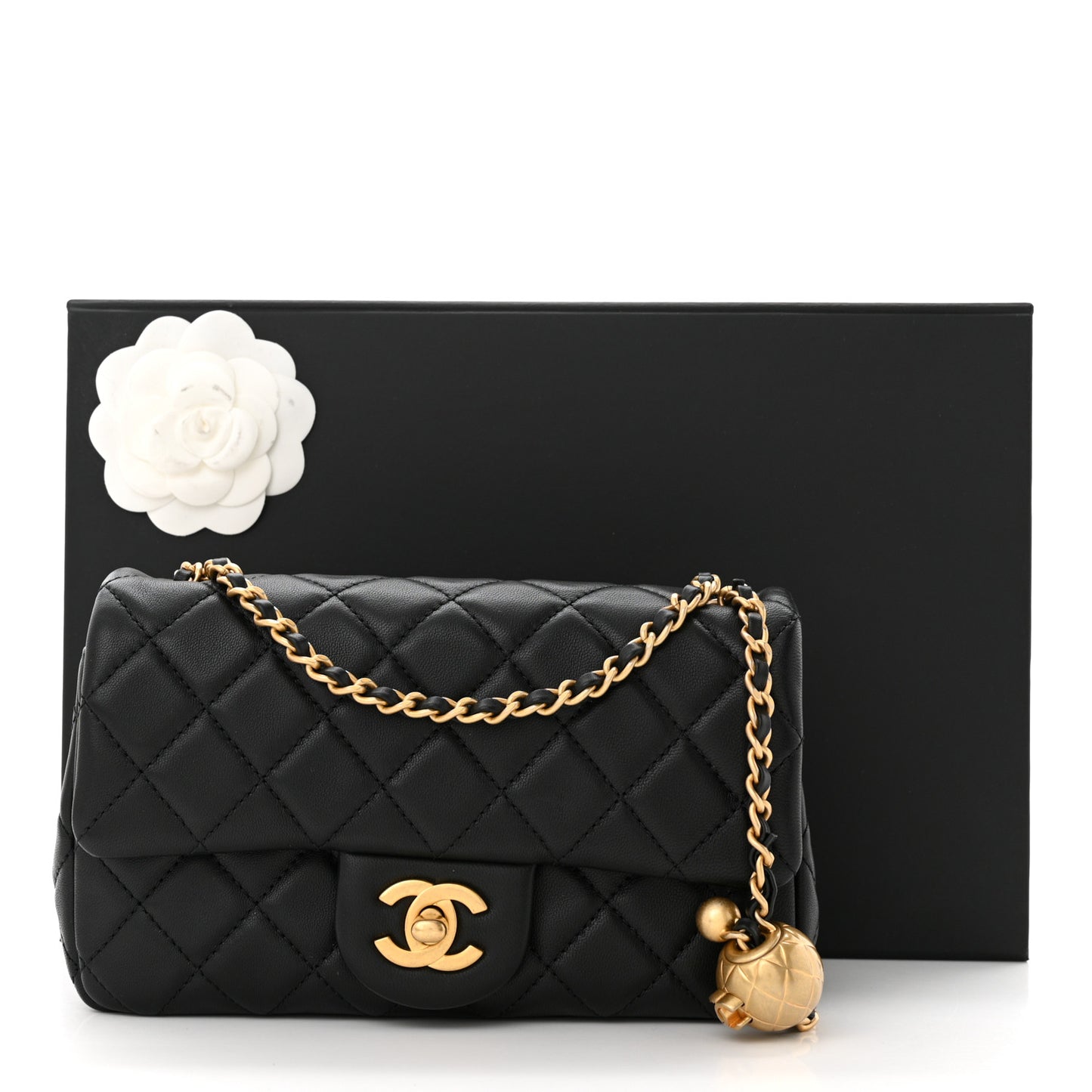 Lambskin Quilted Mini Rectangular Pearl Crush Flap Black