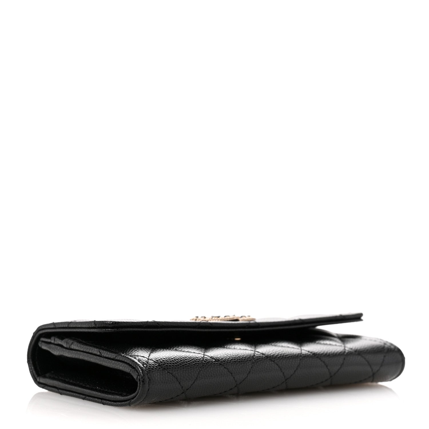 Chanel Caviar Quilted Crystal CC Large Gusset Flap Wallet Black 4 of 9