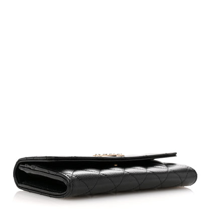 Chanel Caviar Quilted Crystal CC Large Gusset Flap Wallet Black 4 of 9