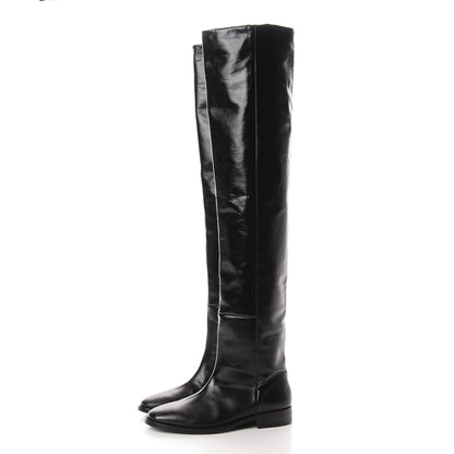Saint Laurent Calfskin Thigh High Boots 35 Black 3 of 7