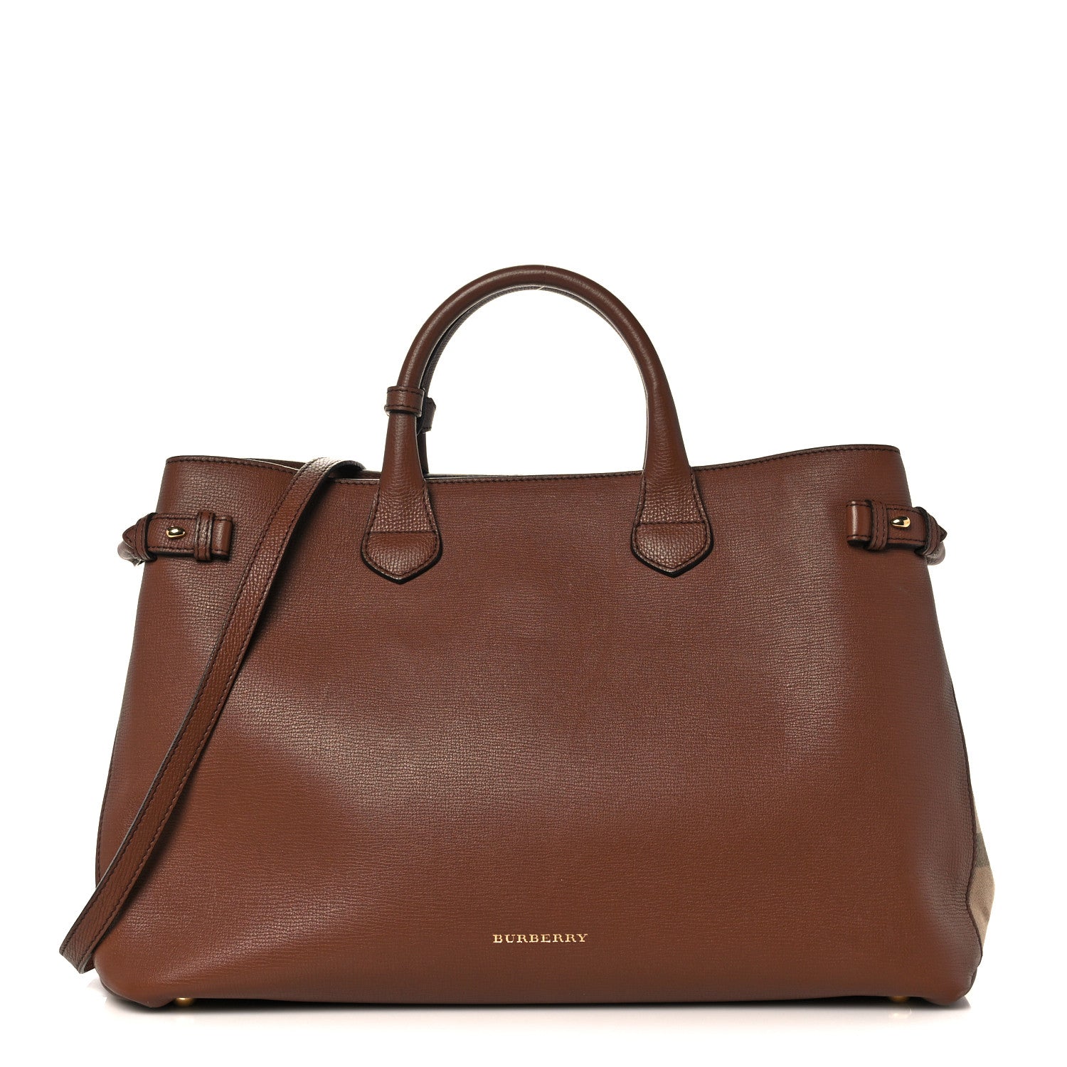 Burberry Grainy Calfskin House Check Medium Banner Tote Tan 1 of 11