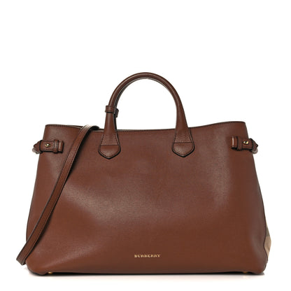 Burberry Grainy Calfskin House Check Medium Banner Tote Tan 1 of 11
