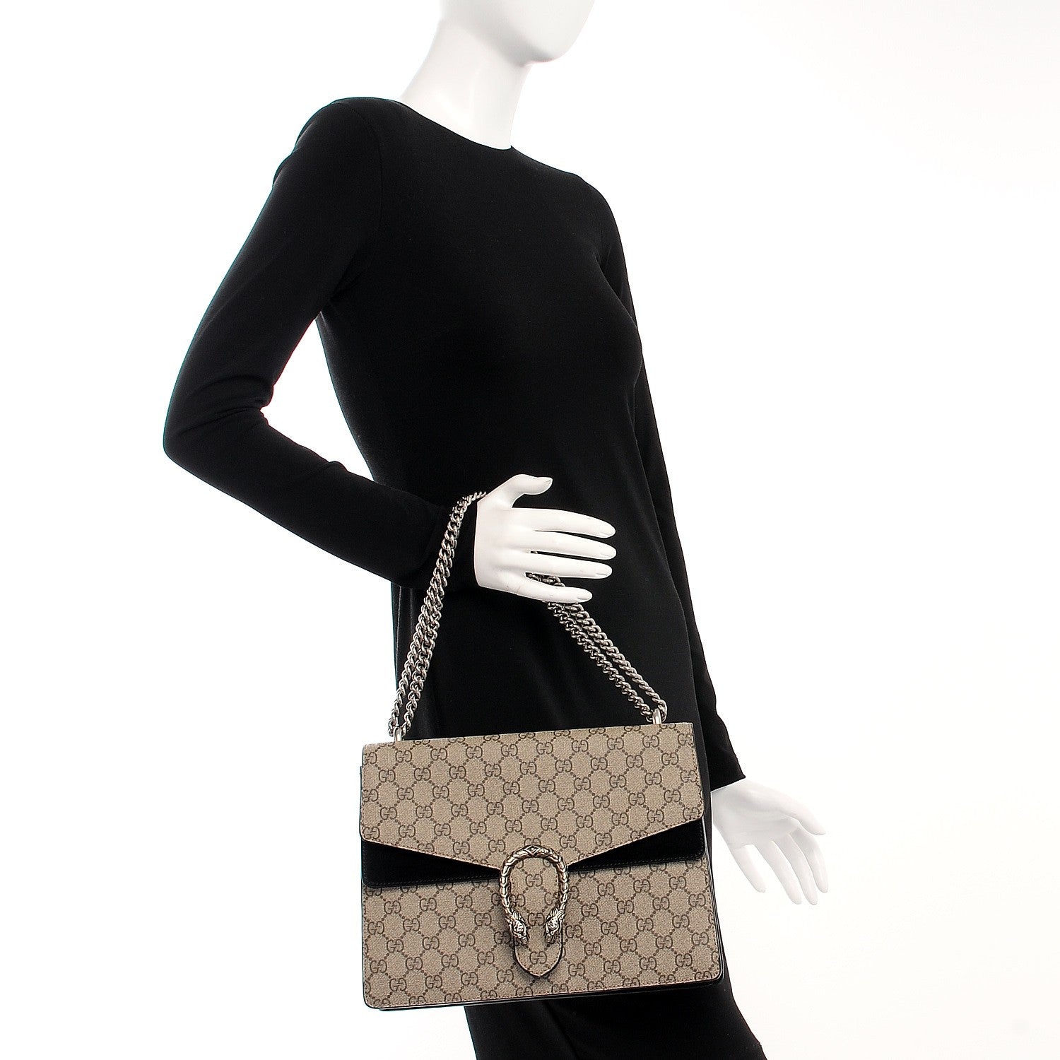 Gucci GG Supreme Monogram Medium Dionysus Shoulder Bag Black 2 of 9