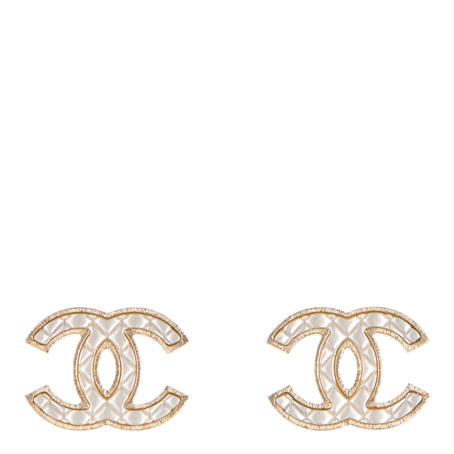 Chanel Metal Quilted CC Earrings Gold White 1 of 5