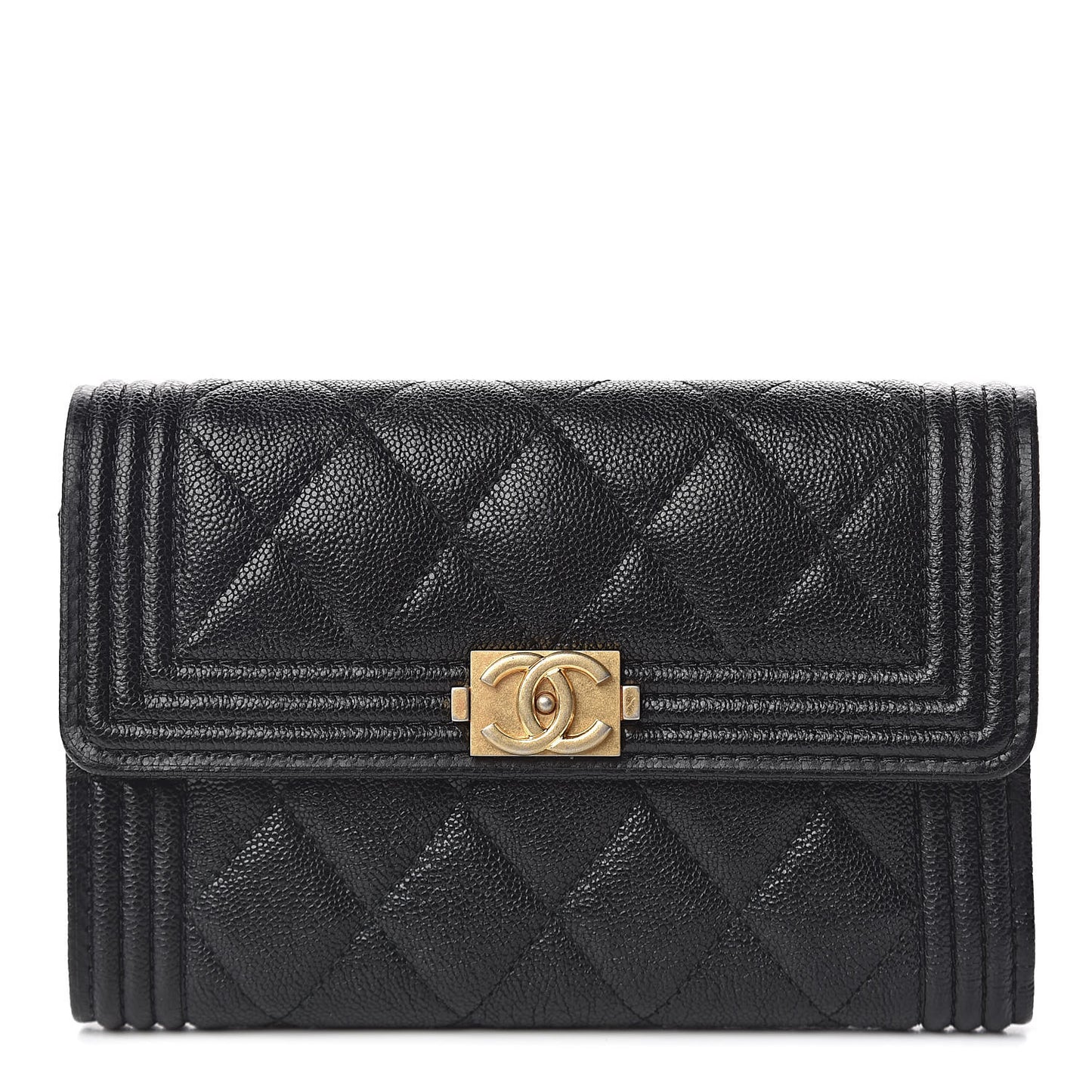 Caviar Quilted Medium Boy Flap Wallet Black