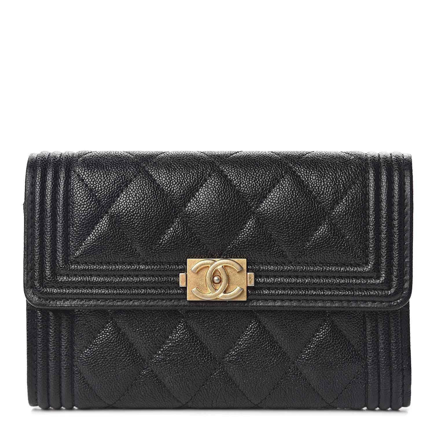 Chanel Caviar Quilted Medium Boy Flap Wallet Black 1 of 9