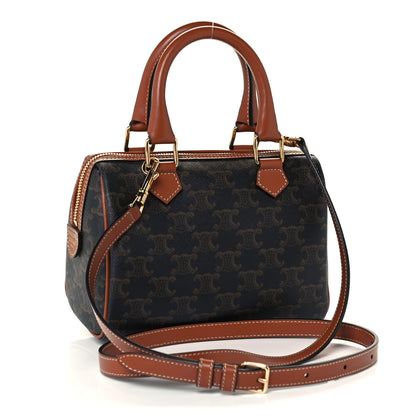 Celine Triomphe Canvas Calfskin Small Boston Bag Tan 3 of 11