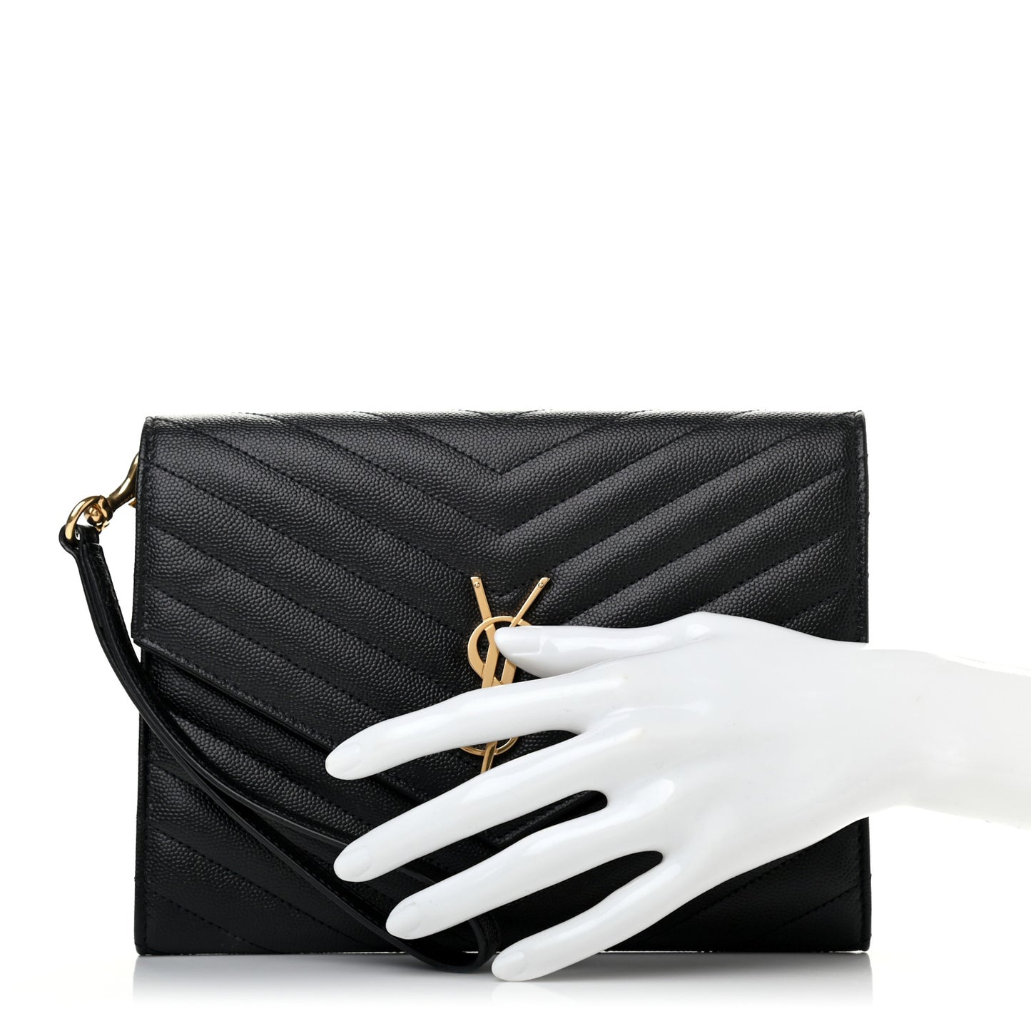 Grain De Poudre Matelasse Chevron Monogram Envelope Clutch Black