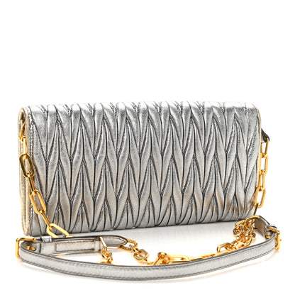 Miu Miu Metallic Nappa Matelasse Wallet On Chain Silver 3 of 10