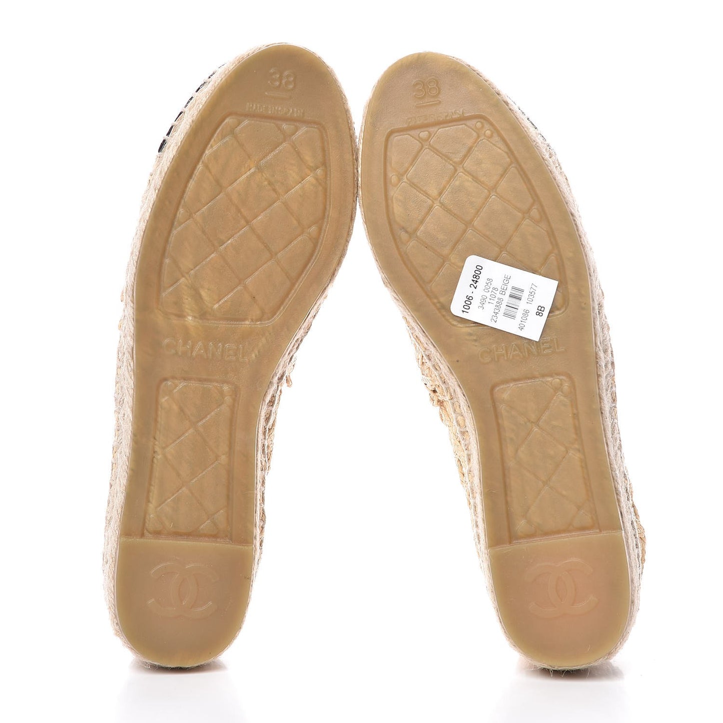 Raffia Fabric CC Espadrilles 38 Beige Black