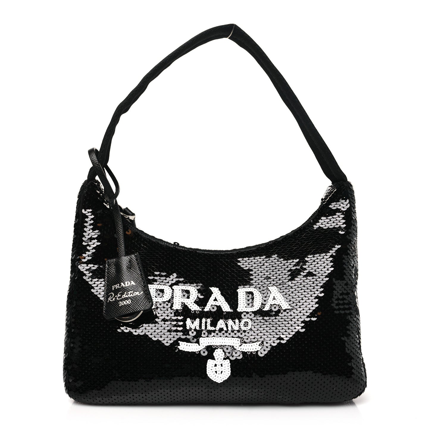 Paillettes Sequin Mini Re-Edition 2000 Bag Black White