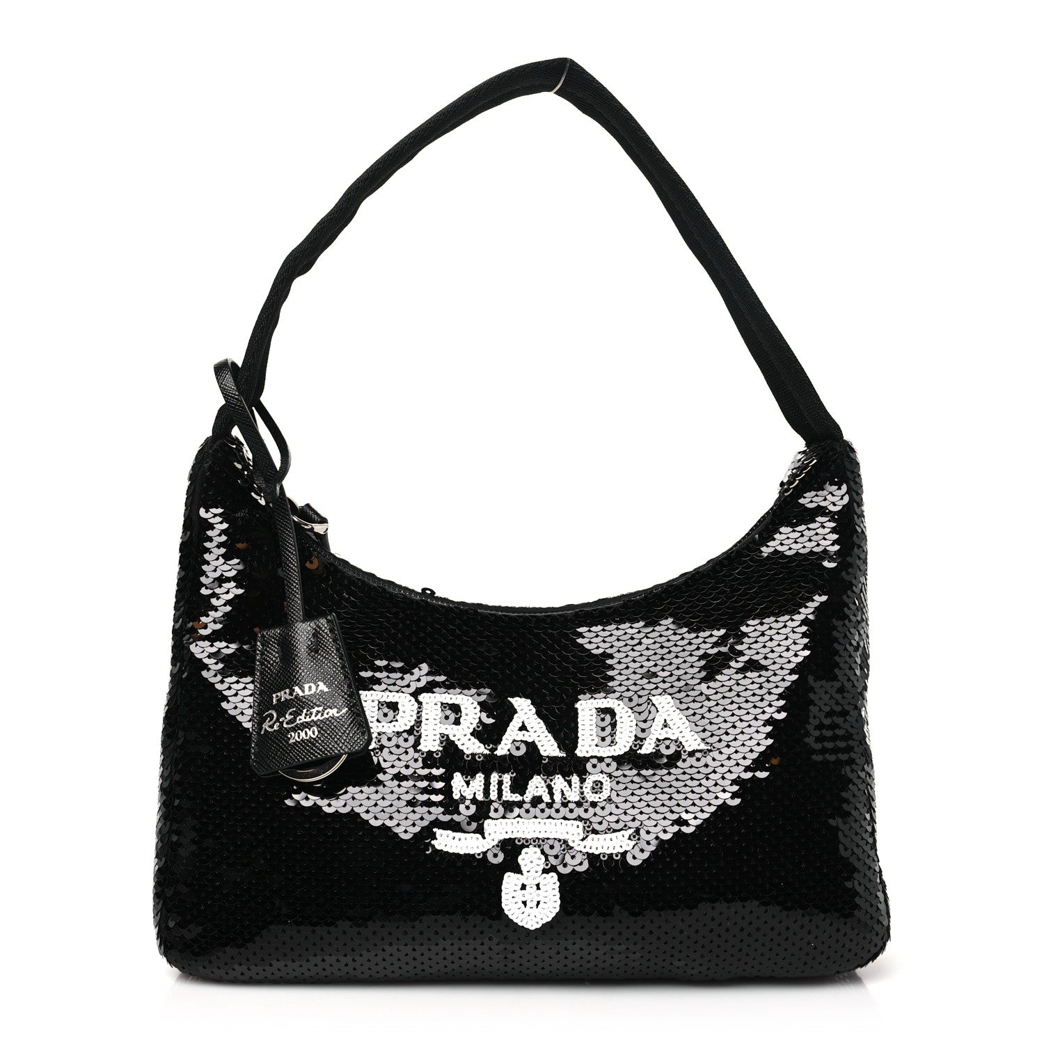 Prada Paillettes Sequin Mini Re-Edition 2000 Bag Black White 1 of 10
