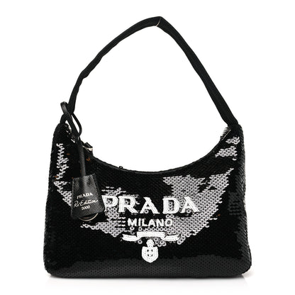 Prada Paillettes Sequin Mini Re-Edition 2000 Bag Black White 1 of 10