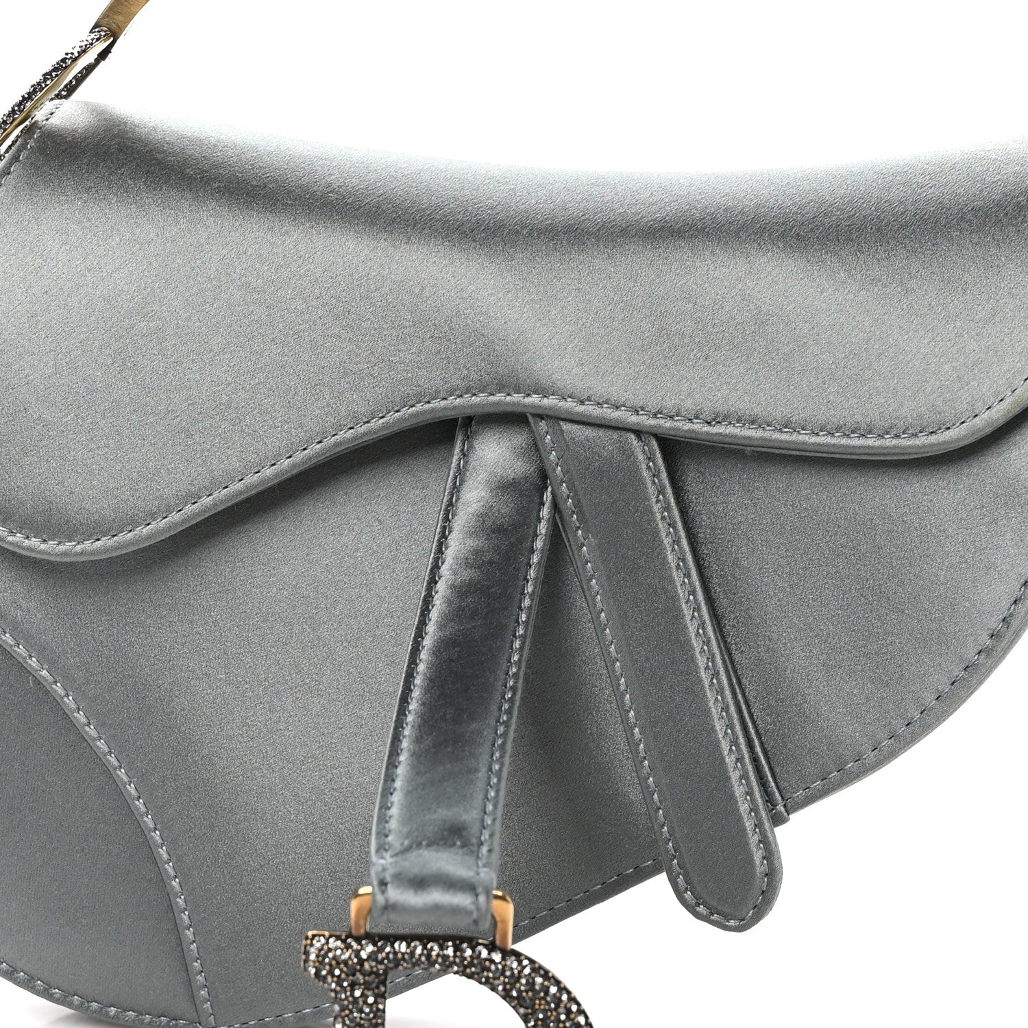 Christian Dior Satin Crystal Mini Saddle Bag Blue Gray 7 of 9