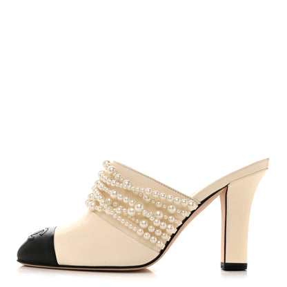 Chanel Lambskin Cap Toe CC Pearl Mule 36 Ivory Black 1 of 10