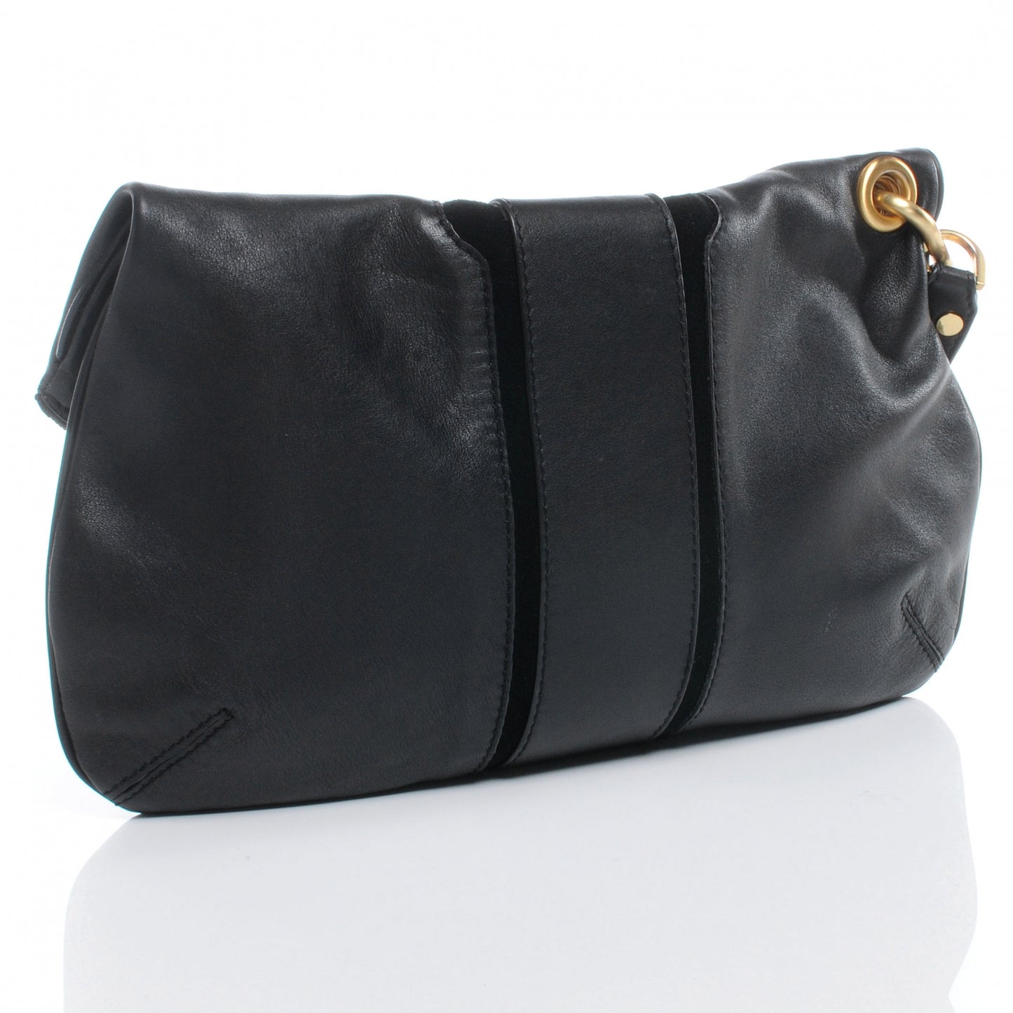 Leather Mave Foldover Clutch Black