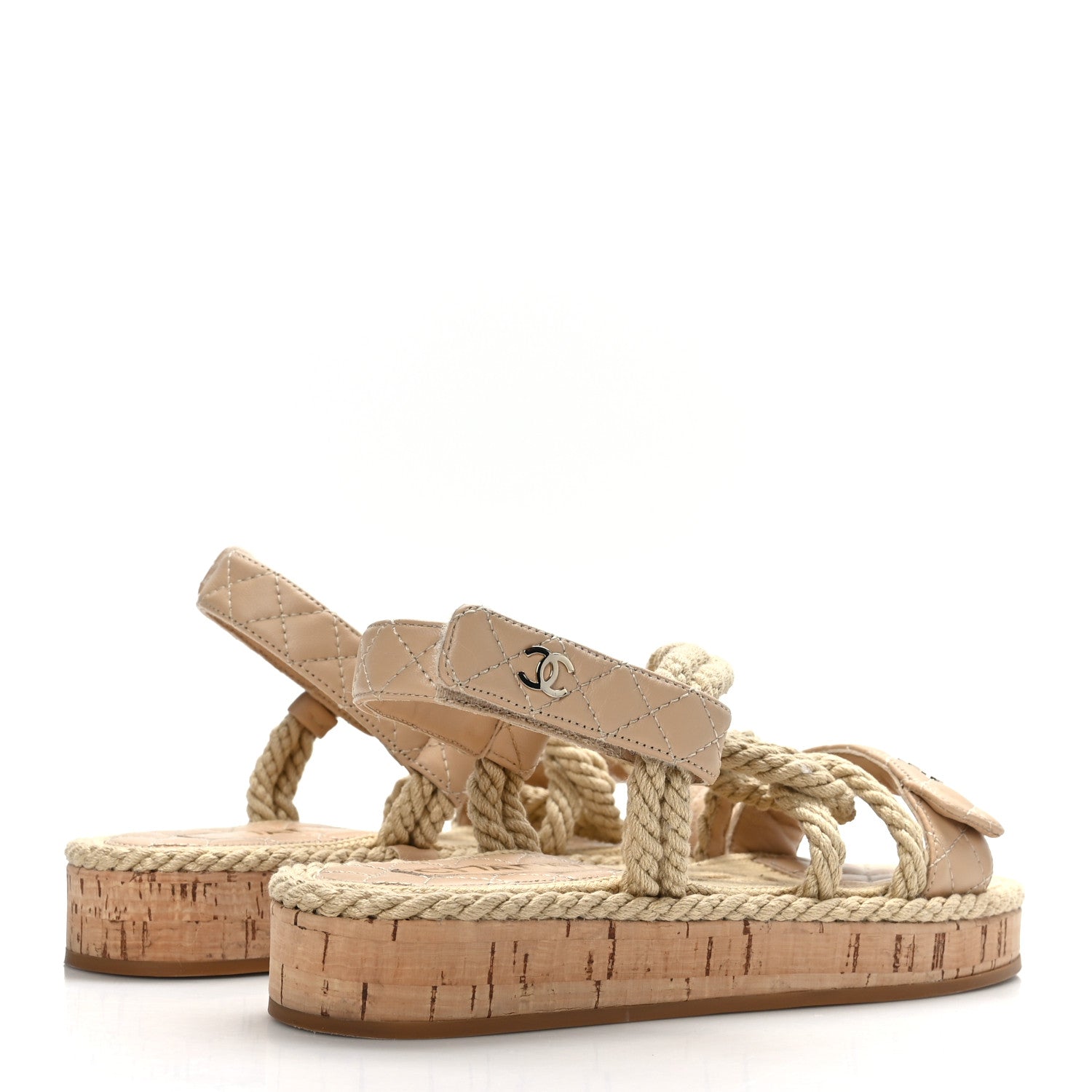 Chanel Cord Lambskin Quilted Logo Sandals 37 Beige 4 of 8