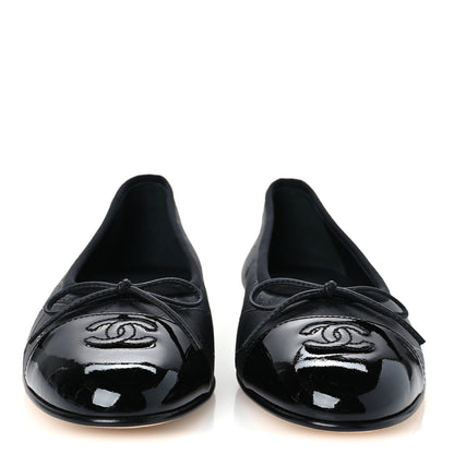 Chanel Printed Lambskin Patent Cap Toe Ballerina Flats 39 Black 3 of 10