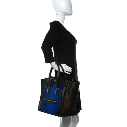 Celine Pony Hair Mini Tri-Color Luggage Royal Blue 2 of 10