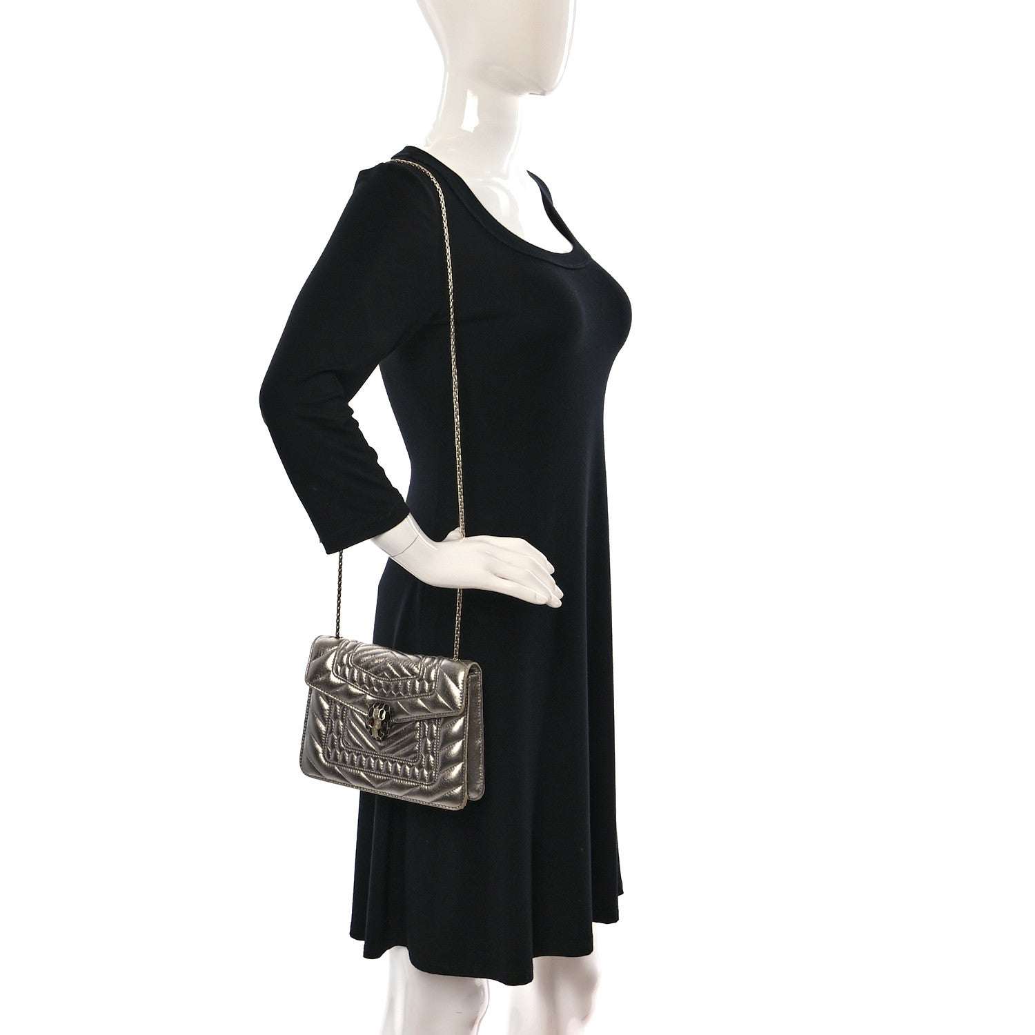 Bulgari Metallic Calfskin Quilted Serpenti Forever Shoulder Bag Silver 2 of 15